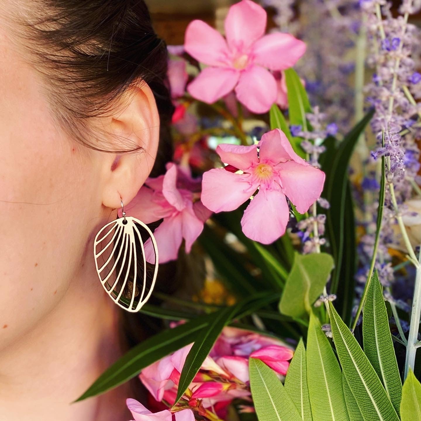 Palm Leaf Wood Earrings