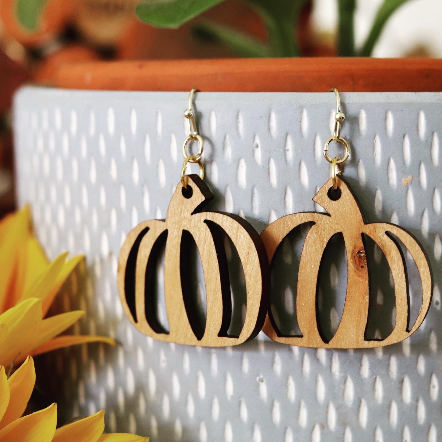 Wood Pumpkin Fall Earrings