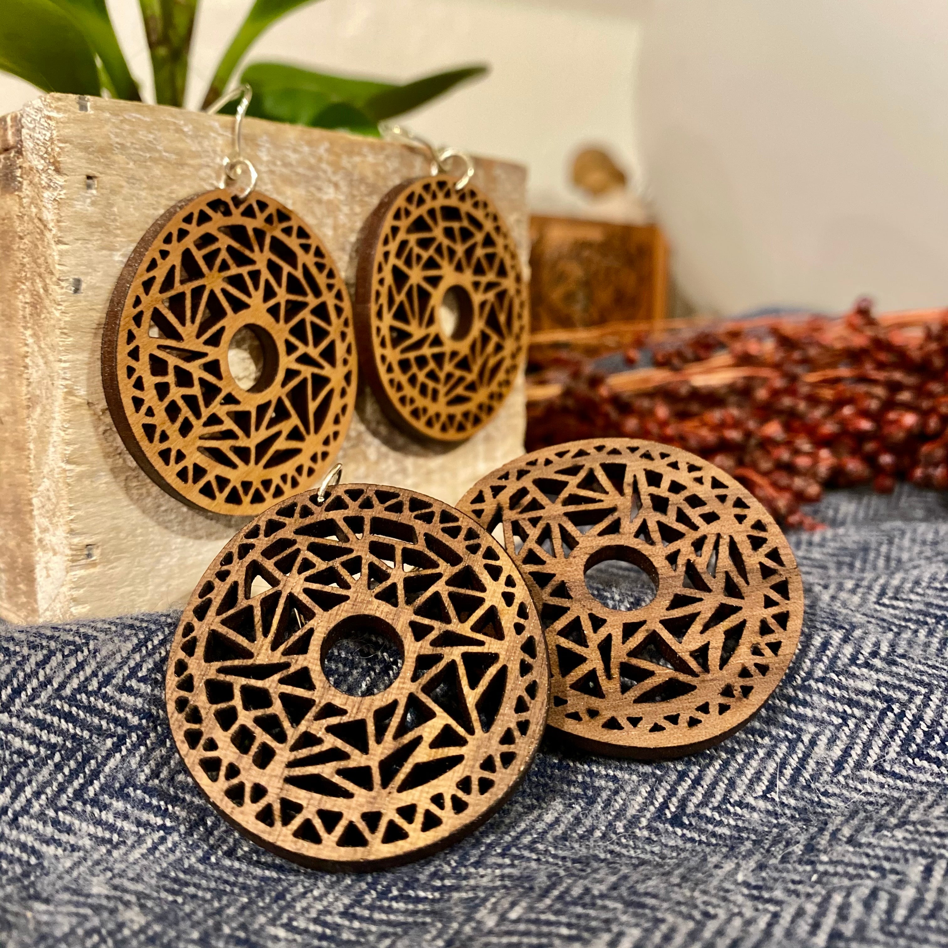 Wood Kaleidoscope Earrings