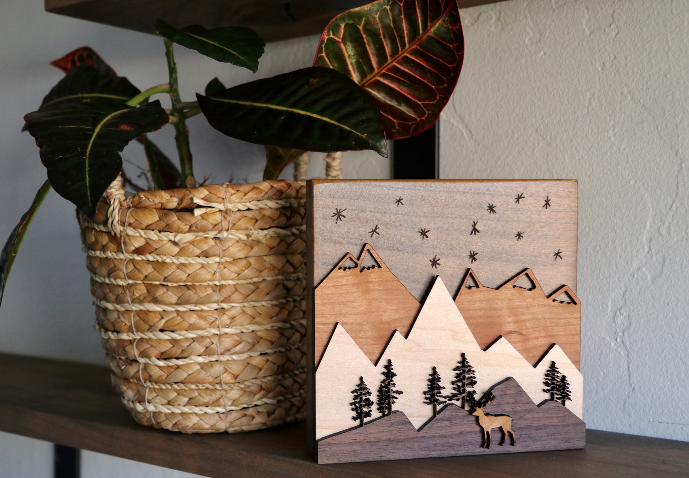 Mountain Buck Scene Layered Wood Art Piece