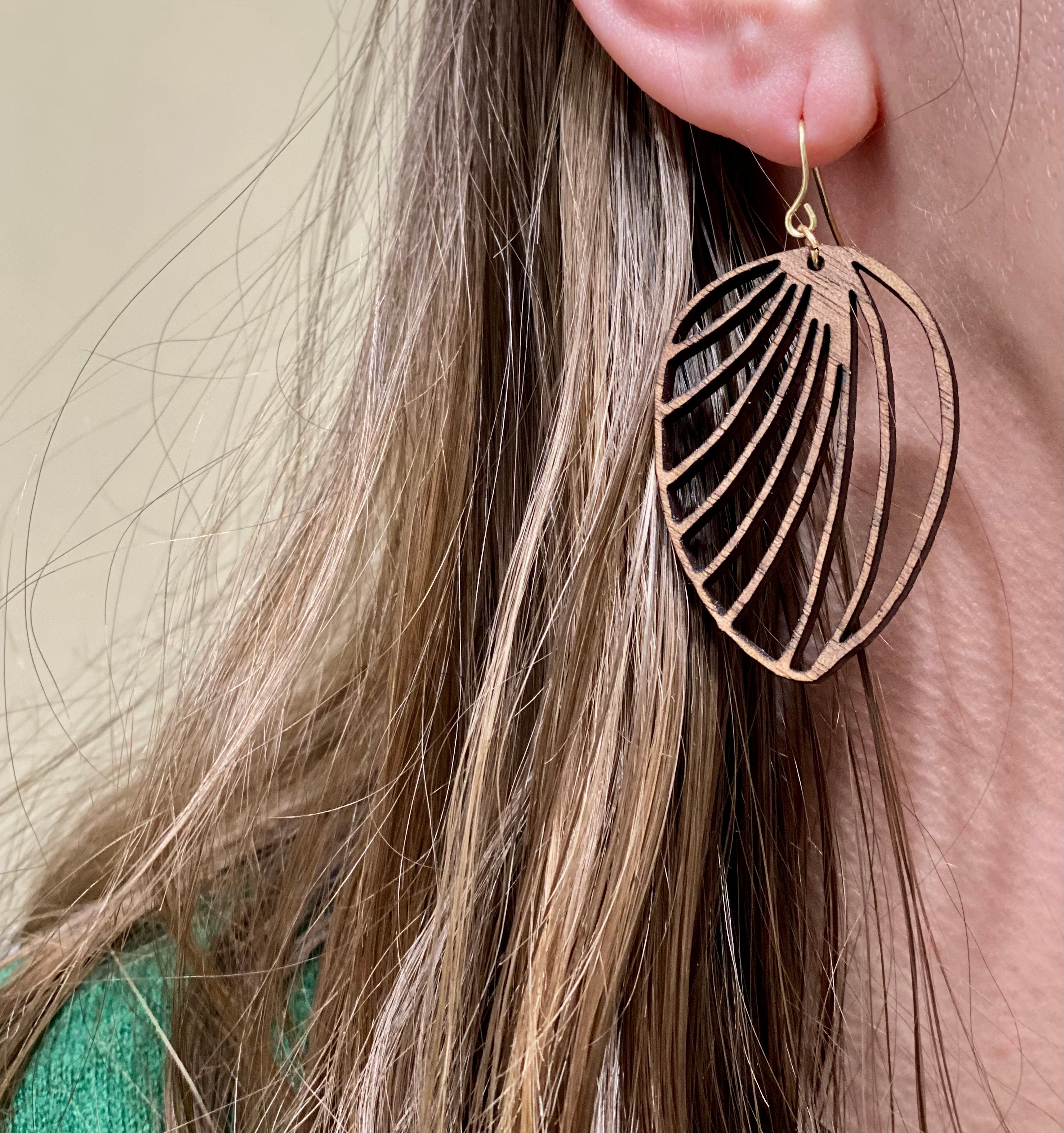 Palm Leaf Wood Earrings