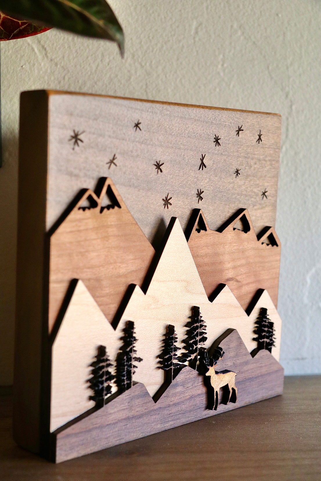 Mountain Buck Scene Layered Wood Art Piece