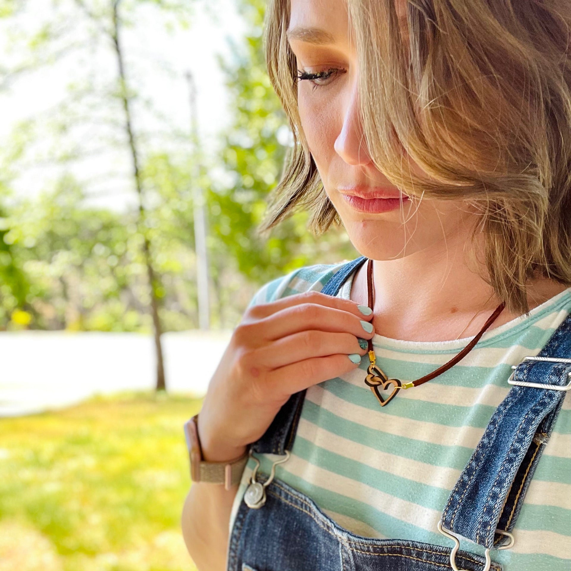 Linked Hearts Leather Necklace