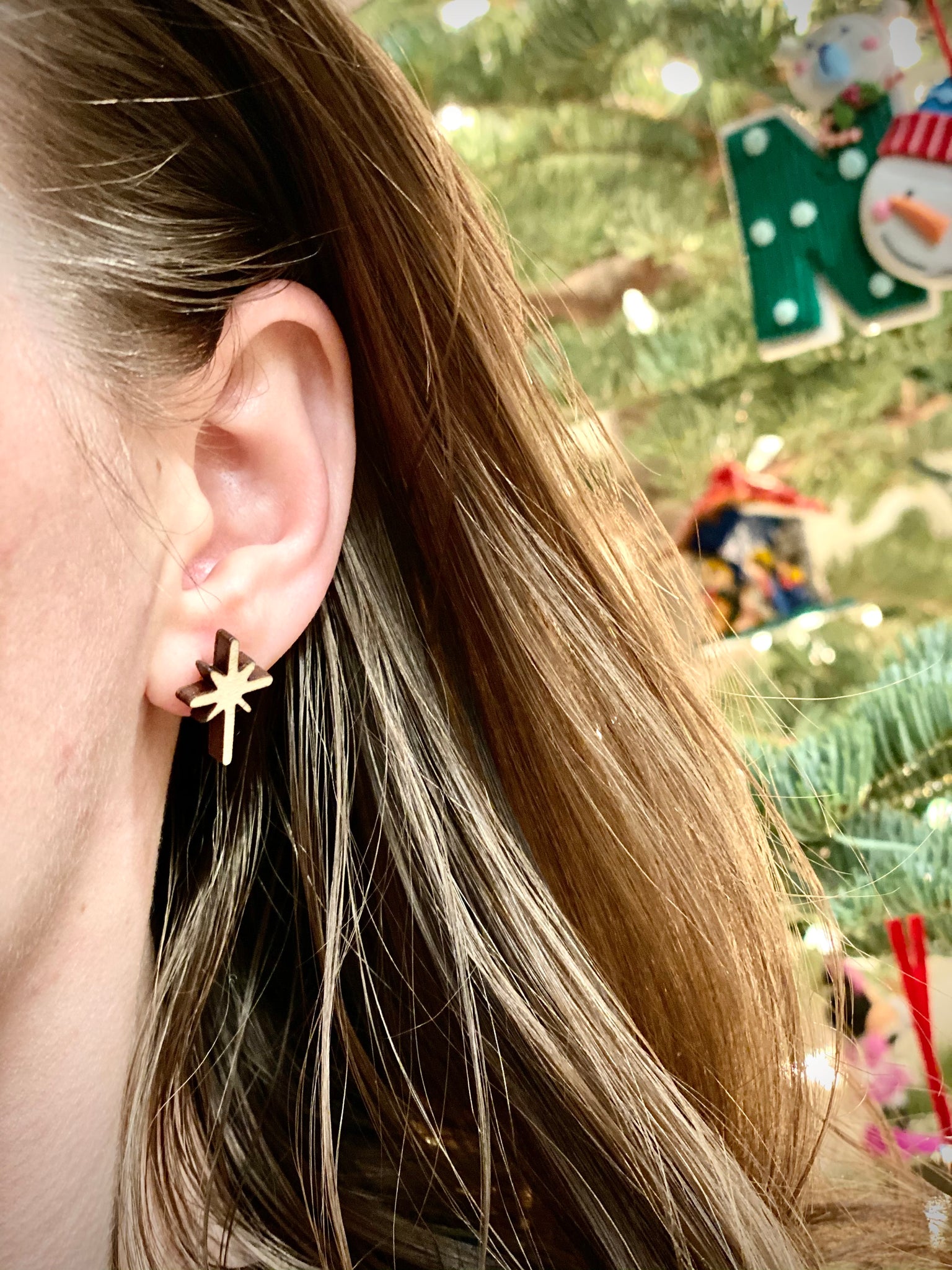 Wood Star Stud Earrings