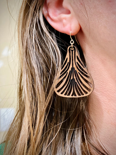 Wood Fan Dangle Earrings