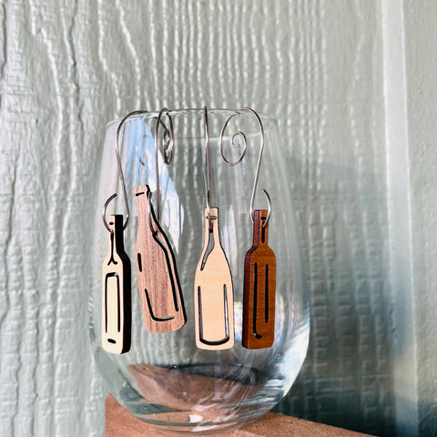 Wood Wine Bottle Shaped Charms Stemmed Stemless