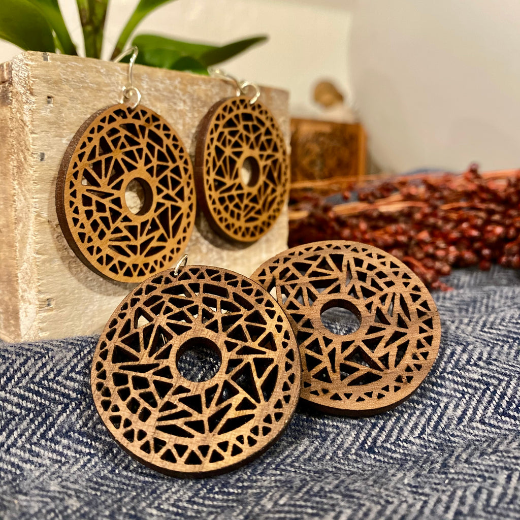 Wood Kaleidoscope Earrings