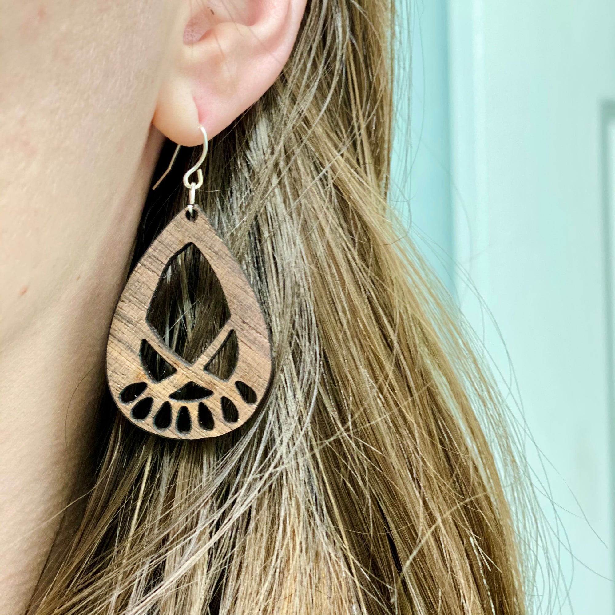 Intricate Wood Teardrop Earrings