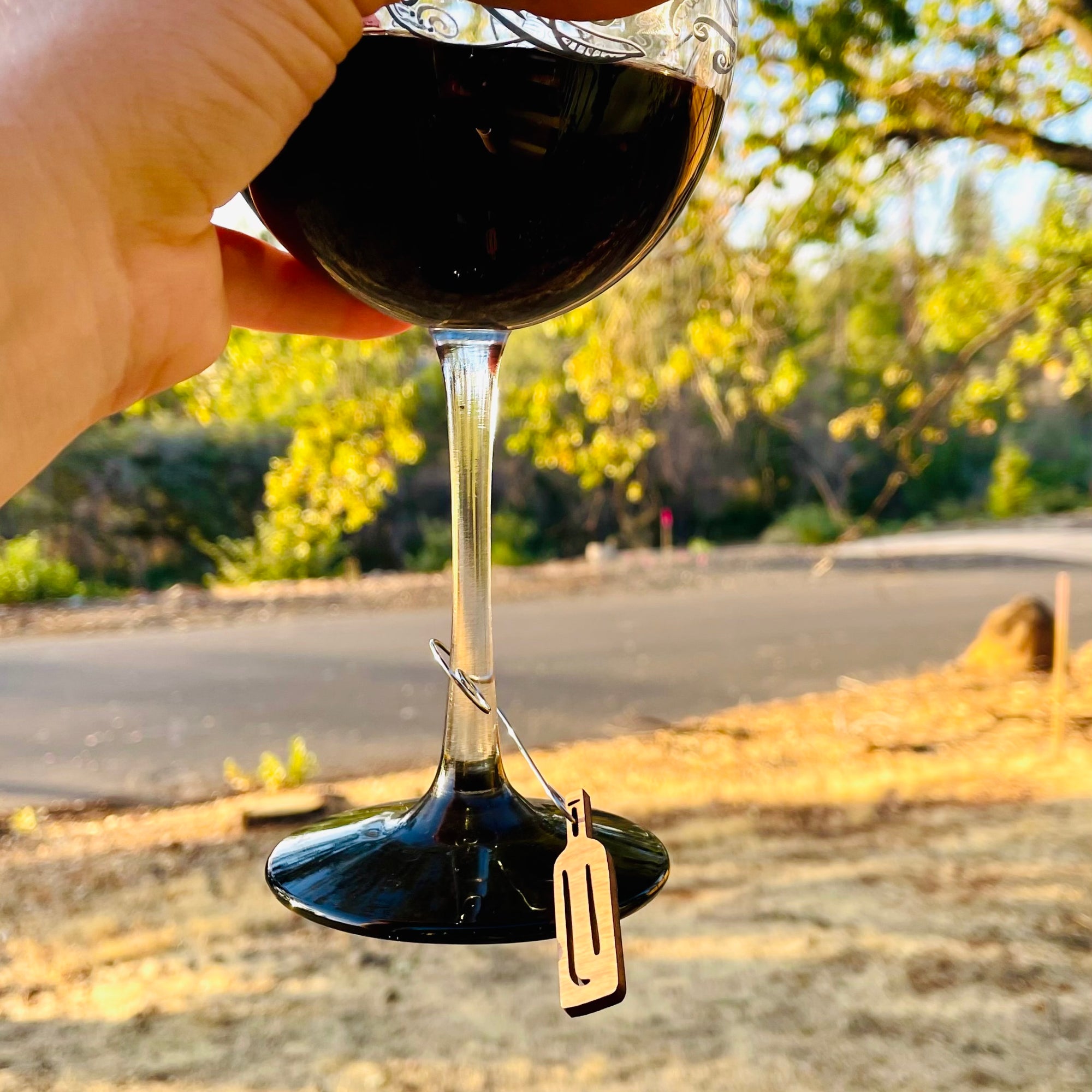 Wood Wine Themed Glass Charms Stemmed Stemless